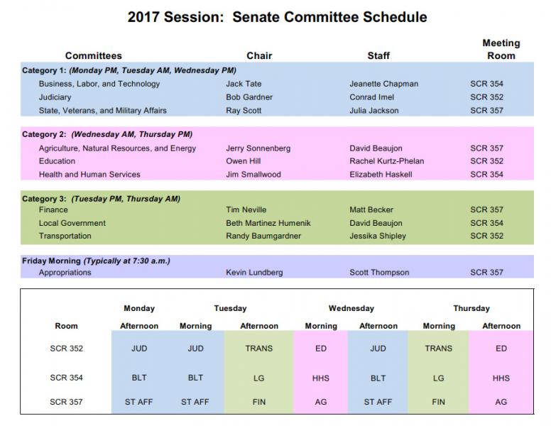 2017 Senate Committee Schedule Colorado General Assembly